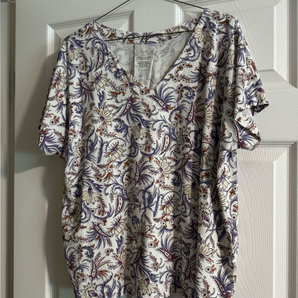 J. Jill Purple and Brown Floral V-Neck Top